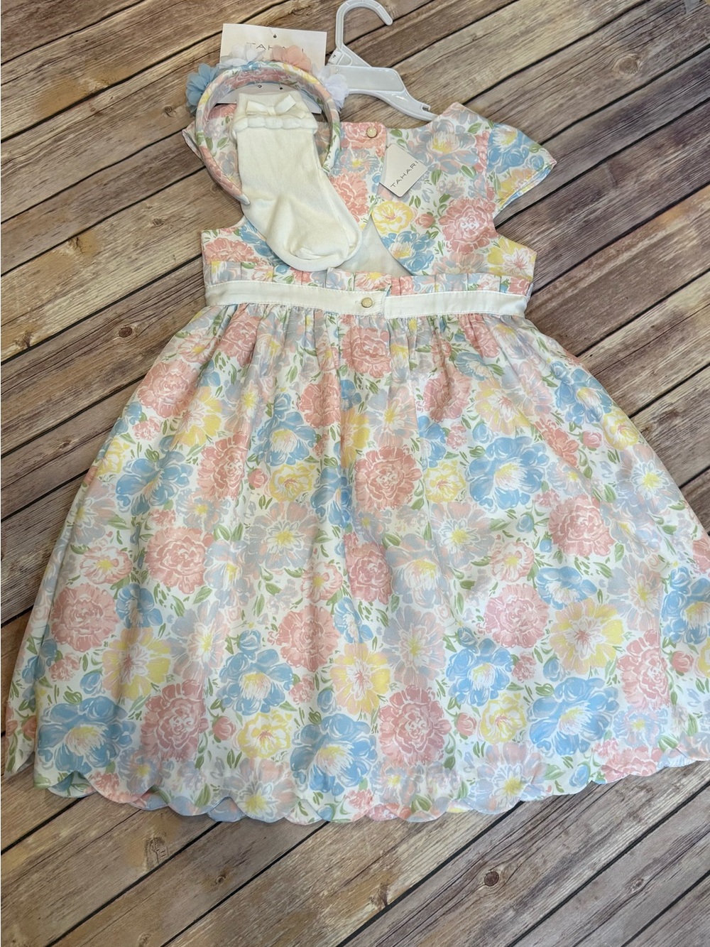 Tahari Pastel Floral Party Dress with Headband